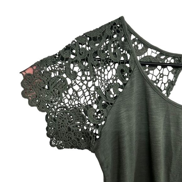Green Crochet Lace Sleeve Blouse Boho Romantic Elevated Basics Feminine S - Picture 2 of 6